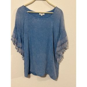 Umgee Blue Ruffle Sleeve Top Size Small
